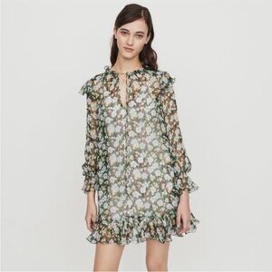 MAJE Rullina Floral Ruffle Metallic Dress/SZ medium